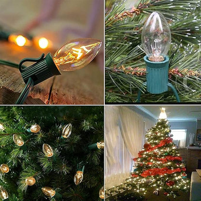 C9 Clear Vintage Outdoor String Lights with 26 C9 Clear Glass Bulbs, 25Ft Hanging Roofline Lights for Outdoor Christmas Tree Party Backyard Wedding Decor - Green