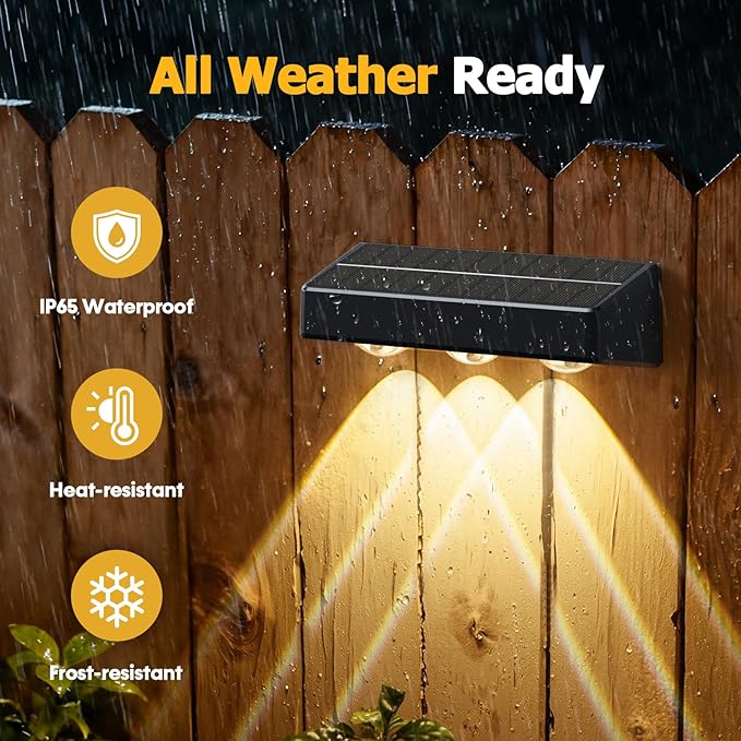 NIORSUN Solar Fence Lights,8 Pack Solars Deck Light,RGB Color,Outdoor Bulb Waterproof Led IP65,Power Patio Lamp with Lenses for Outside/Backyard/Railing/Yard(Black)