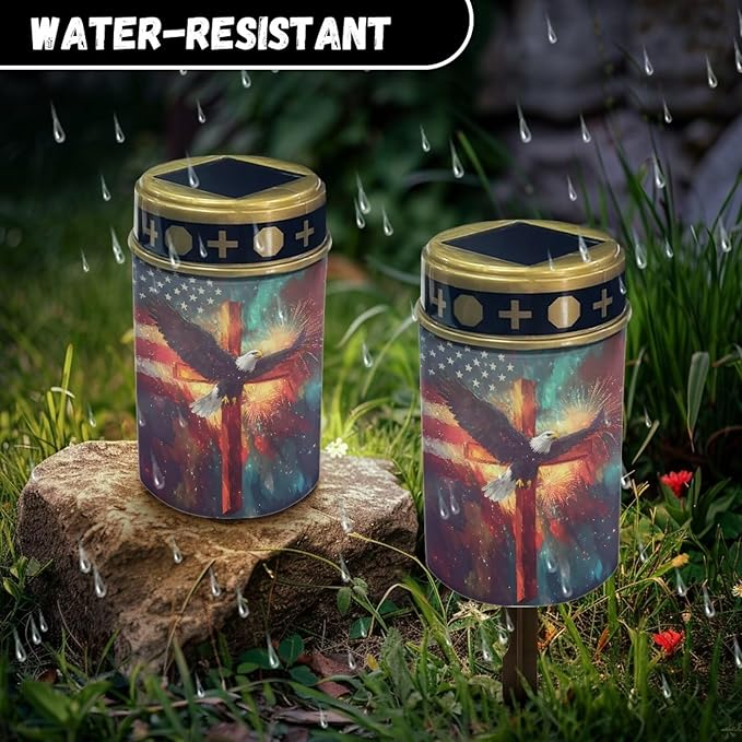 Solar Stake Lights Eagle with Cross Memorial Cemetery Decorations Solar Powered Lights