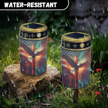 Solar Stake Lights Eagle with Cross Memorial Cemetery Decorations Solar Powered Lights