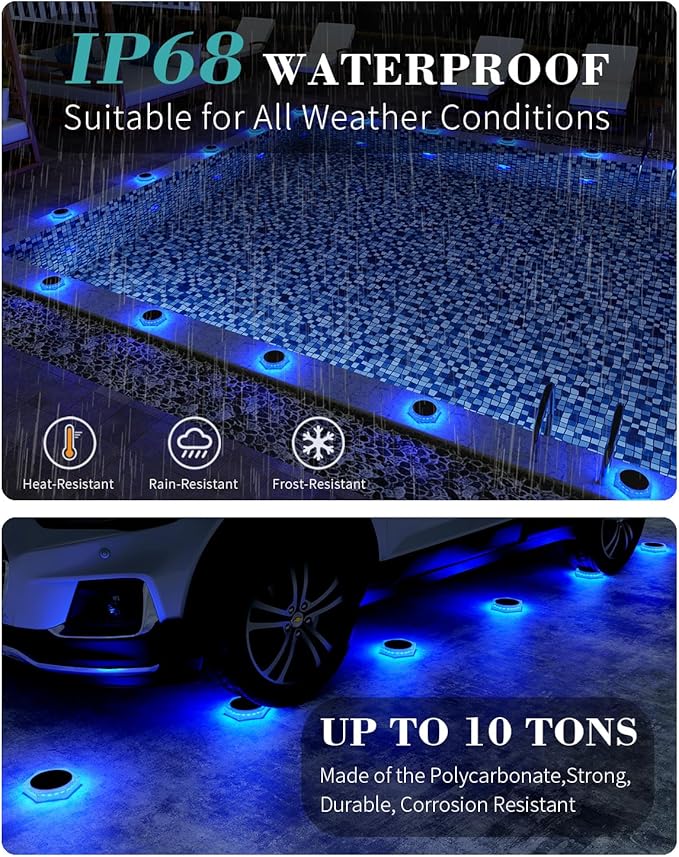 6 Packs Solar Driveway Lights Outdoor IP68 Waterproof, Blue Deck Step Lights Solar Powered, Solar Stair Light Stick | Lumora