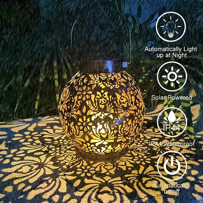 2 Pack Solar Lanterns，Retro Metal Light Solar Garden Light，Hanging LED Lanterns Solar Powered with Handle Waterproof，Suitable for Gardens, Courtyard Porches and Tabletops