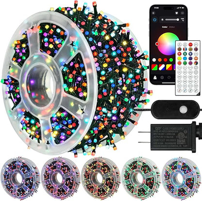 kemooie 164 FT 500 LED Christmas Lights Outdoor, RGB Color Changing Lights with Remote & APP Control, 9 Modes Plug in Green Wire Fairy Lights for Indoor Outdoor Room Garden Christmas Tree Party Decor