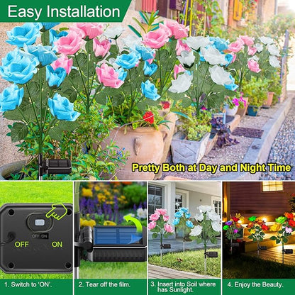 Garpar 6Pack Solar Flowers Lights Outdoor Waterproof - 2026 Upgraded Brighter Solar Garden Lights with 30 Beautiful & Realistic Rose Flowers - Colorful Solar Outdoor Lights for Yard Garden Decor