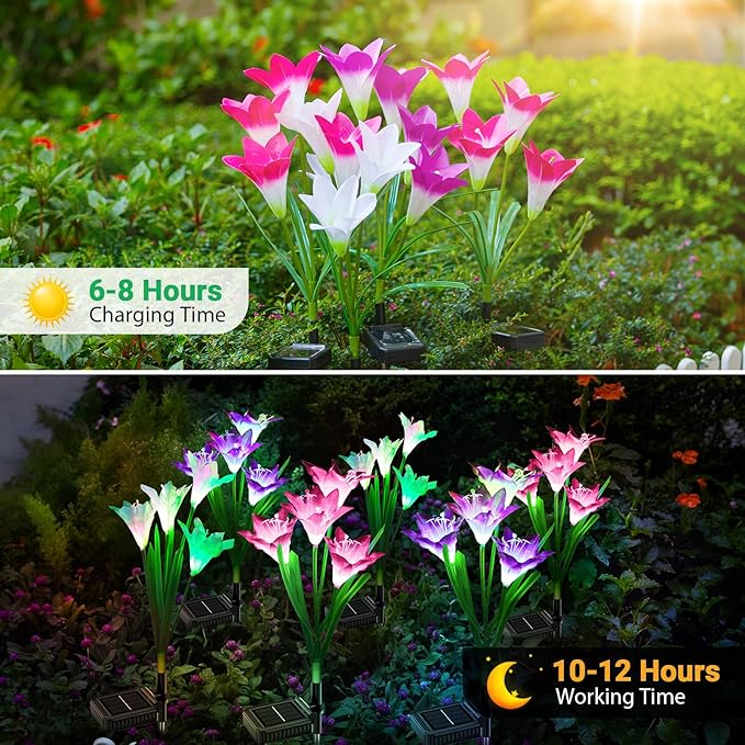 WdtPro Solar Outdoor Lights Garden Decorative 10 Pack, Waterproof Solar Garden Lights with 40 Lily Flowers | Lumora