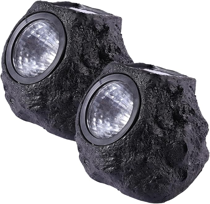 Solar Rock Lights for Outside 2PCS Waterproof Realistic Stone Solar Spotlight with LED Warming Lighting Ground Lights for Pathway Walkway Yard Garden Decorations 5.9x4.7x4.7 Inch