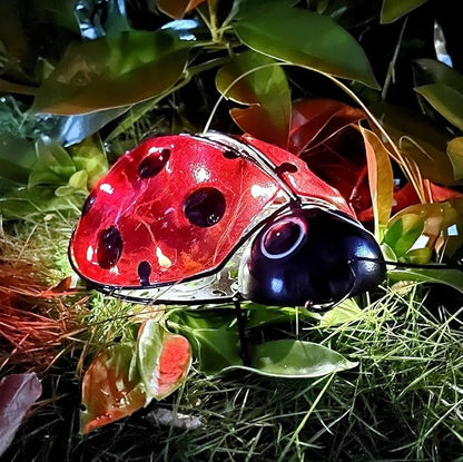 9.8“ Ladybug Solar Night Garden Light - Waterproof LED Outdoor Decorative Lantern, Metal Solar Powered Yard Art, Ladybug Gifts for Patio and Garden, Solar Landscape Path Light Ornament