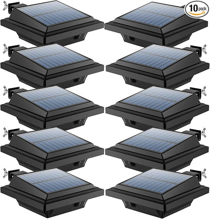 UniqueFire Solar Gutter Lights Outdoor, 40 LEDs Bright Solar Powered led Fence Light Deck Lights Waterproof for Wall, Deck, Fence, Stair, Step and Yard (Black,Warm White-10 Pack)