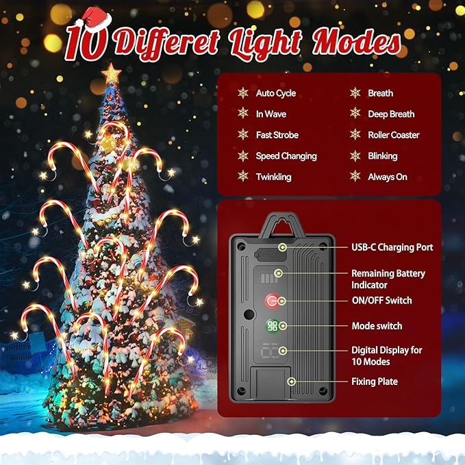 Christmas Decorations Outdoor, 24 Pack Solar Candy Cane Lights Christmas Yard Decorations with 10 Modes and Bright 144 LED, 28ft Longer Waterproof Candy Cane Pathway Lights Xmas Gift