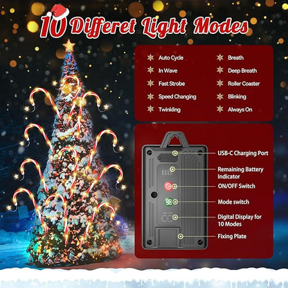 Christmas Decorations Outdoor, 12 Pack Solar Candy Cane Lights Christmas Yard Decorations with 10 Modes and Bright 72 LED, 28ft Longer Waterproof Candy Cane Pathway Lights Xmas Gift