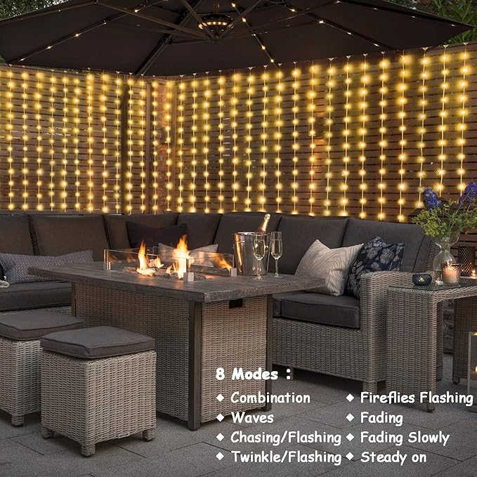 ZAIYW 1200 LED Curtain Lights 10x10Ft, Plug in Fairy Curtain Lights with Timer Remote Control Outdoor Curtain String Lights Waterproof for Patio Wedding Xmas Home Decor (Warm White)