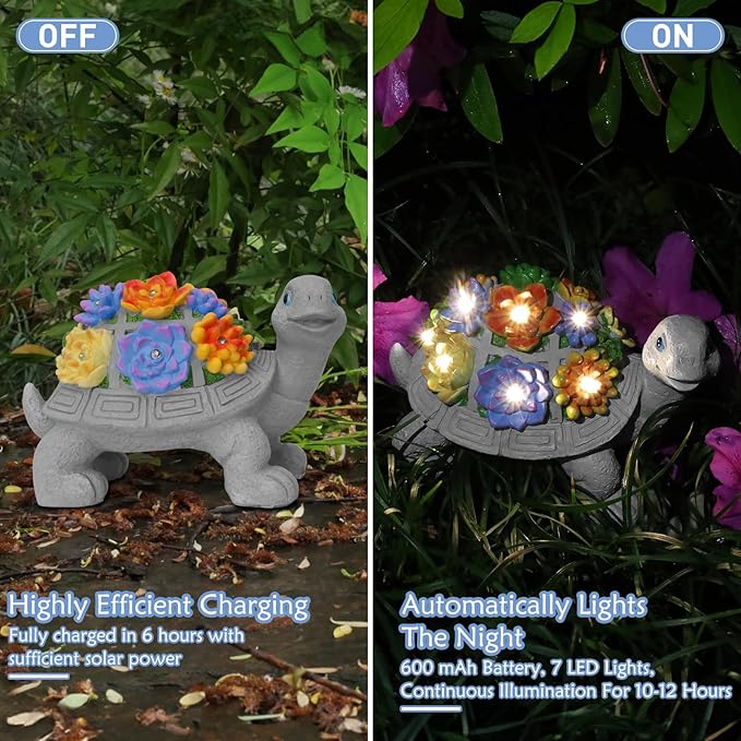 Solar Turtle Statues for Garden Decor, Outdoor Sculptures for Clearance Lights for Outside Lawn Ornaments Porch Patio Balcony Yard Home - Birthday Mother’s Day Easter Gifts for Mom Grandma Women