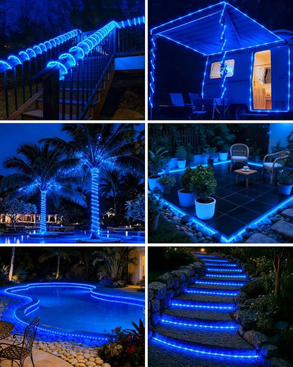 btfarm Solar Rope Lights Outdoor, 120LED 46FT Solar String Lights Outside Waterproof, 8 Lighting Modes Tree Tube Fairy Light Solar Powered for Garden Christmas Yard Party Decorations, Blue