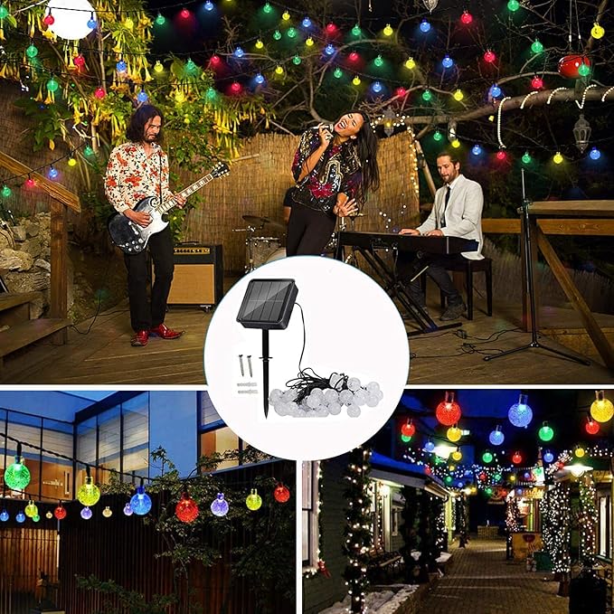 Solar Powered Crystal Ball Lights - 8 Modes, 7M/24Ft, 50 LED, Waterproof for Outdoor Patio, Garden, Yard & Wedding Decoration (Multi-color)