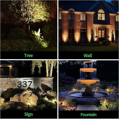 Landscape Spot Lights Outdoor - Warm & Cool White Low Voltage Spotlights Waterproof, 12V Adjustable White Accent Lights, All Metal Wired Aluminum, Black for Fountain Sign 12 Pack