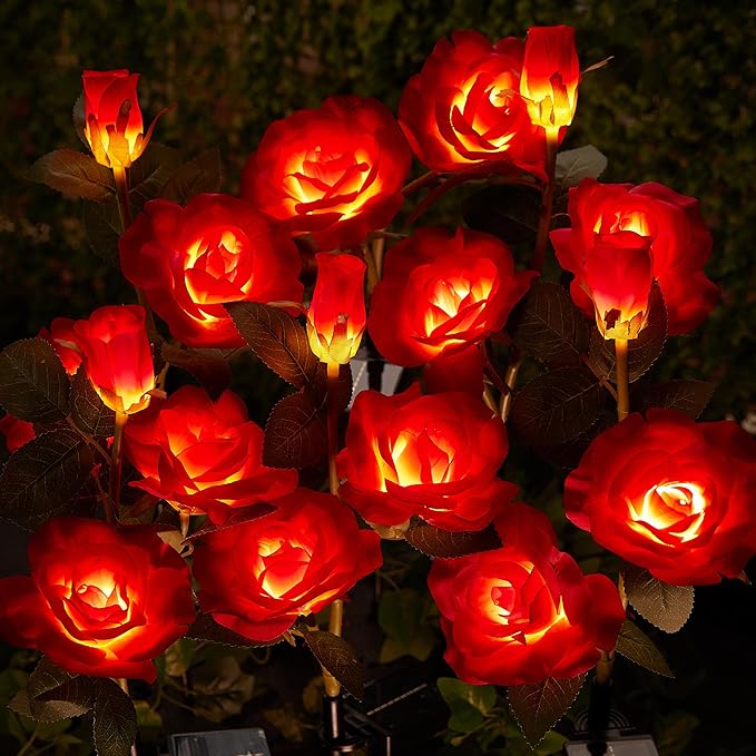Brightown Outdoor Solar Flower Lights, 4 Pack Solar Garden Light with Larger & More Realistic Red Rose, Bigger Solar Panel, Waterproof Solar Lights Outdoor for Yard Garden Lawn Pathway Decoration