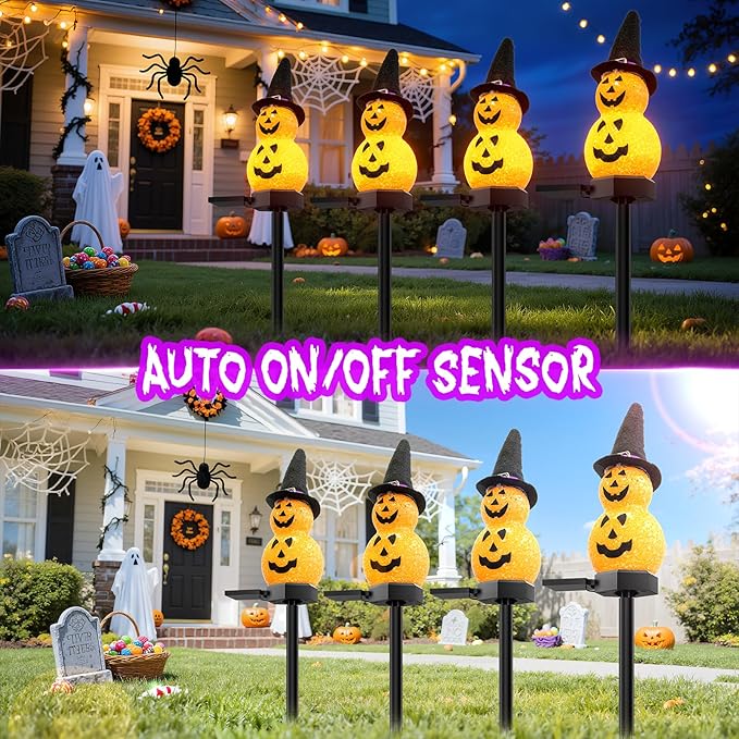 Halloween Pumpkin Solar Garden Light 4 Packs, Festive Garden Light Decoration for Halloween, Pumpkin Light for Outdoor Pathway, Lawn, Yard, Pond Decor