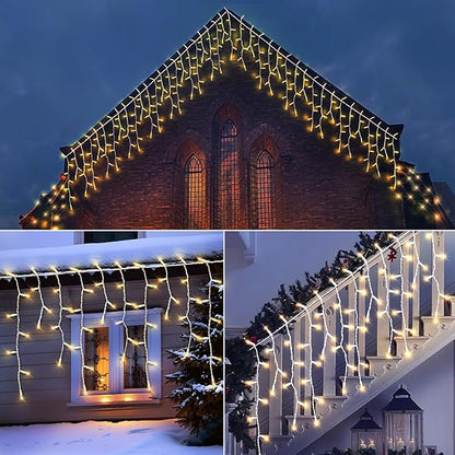 Icicle Lights for Outside 150 10ft 27 Drops Icicle Christmas Lights Outdoor Warm White Incandescent String Lights Indoor and Outdoor UL Listed for Patio Garden Wedding Bedroom (Mini Bulb)