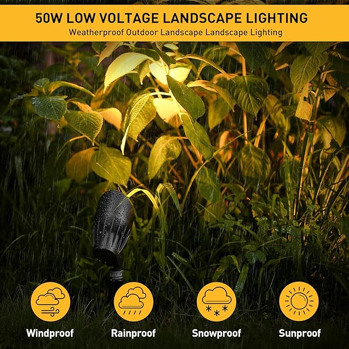 Malibu Landscape Lighting Outdoor 50W Spotlight Waterproof Halogen Floodlight Low Voltage Lights 380Lumen Warm | Lumora