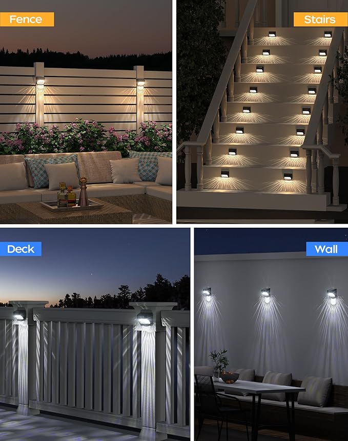 Solar Step Lights - 30 LM, 2 Modes Waterproof for Wall, Rail, Porch, Backyard, Garden - Decorative Solar Lights 6 Pack