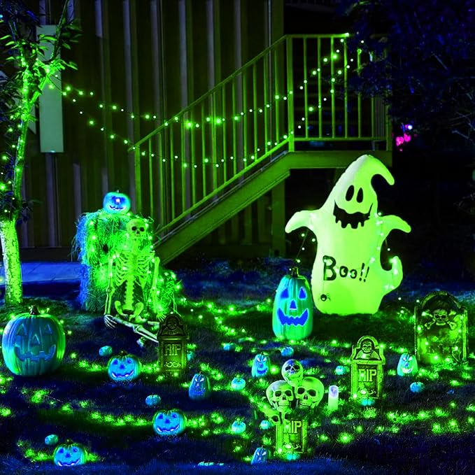 Christmas Decorations Outdoor 33ft 100LED Green String Lights, 8 Lighting Modes, Waterproof Fairy Lights for Christmas Party, Patio, Yard, Christmas Connectable up to 6 Sets（Black Wire-Green）.