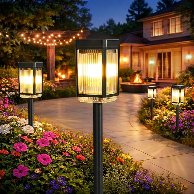 Solar Pathway Lights, 6 Solar Powered Garden Lights Waterproof IP65, Auto On/Off Outdoor Light for Lawn Patio Walkway Driveway Decor Landscape Lighting (Warm White)