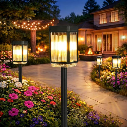 Solar Pathway Lights, 6 Solar Powered Garden Lights Waterproof IP65, Auto On/Off Outdoor Light for Lawn Patio Walkway Driveway Decor Landscape Lighting (Warm White)