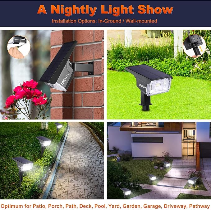 Solar Spot Lights, IP65 Waterproof 40 LEDs Landscape Spotlights,USB & Solar Powered Wall Lights Dark Sensing Auto | Lumora