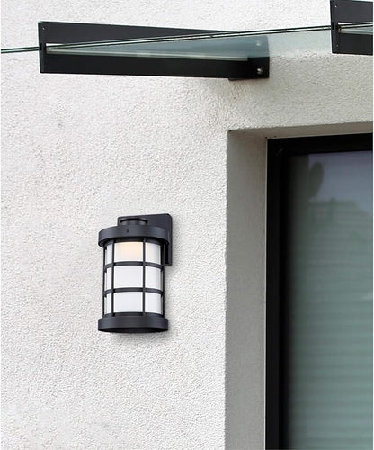 Westinghouse 6579100 Barkley Vintage One-Light Dimmable LED Outdoor Wall Light Sconce Matte Black Finish, Frosted Glass