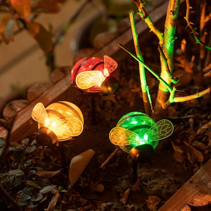Solar Lights for Outside 3 Pack Solar Garden Bee Stakes Outdoor Lights for Yard Patio Decor