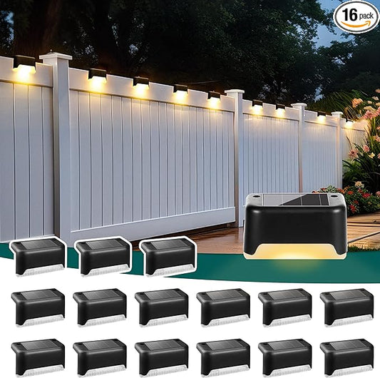 SOLPEX Solar Deck Lights Outdoor 16 Pack, Solar Step Light Waterproof Led Light for Outdoor Stairs, Step, Fence, Yard, Patio, and Pathway(Warm White)