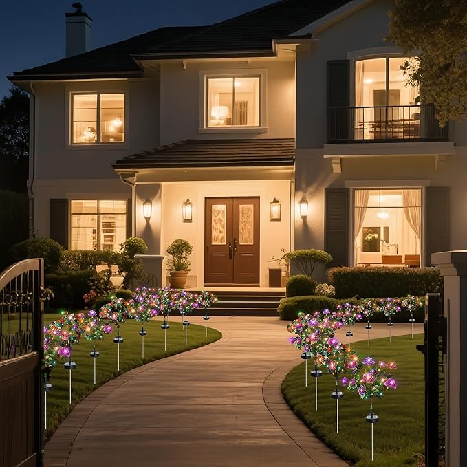 Solar Lights Outdoor,2 Pack Blooming Azalea Flowers Decorations,Outdoor Waterproof Landscape Lights for Yard Patio Lawn Garden Decor,Gifts for Women Mother's Day