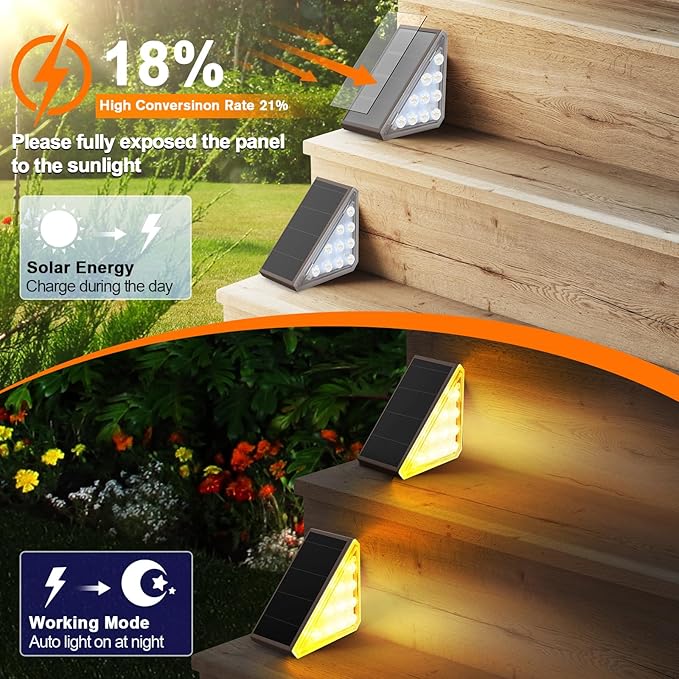 12 Pack Solar Stair Lights Outdoor Stair Lights with Waterproof IP67 LED Solar Light for Outside Light Decor for | Lumora