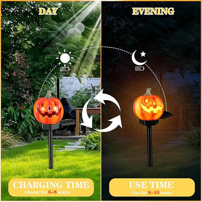 Halloween Solar Pumpkin Garden Stake Light Outdoor Solar Pathway Lamp Resin Yard Decor for Halloween Outdoor Garden Lighting
