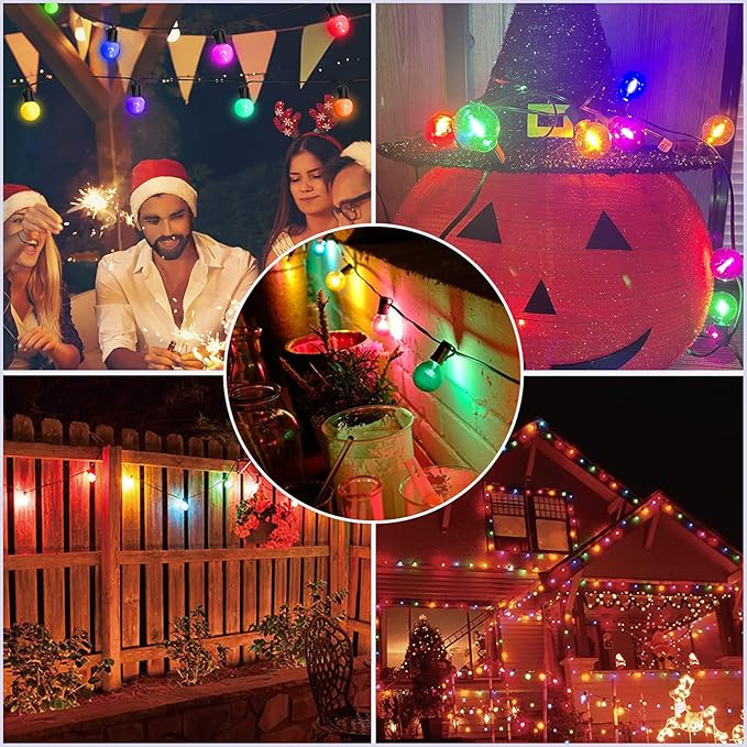 G40 LED Outdoor String Lights，25Ft Globe Multicolor Christmas Decorations String Lights with 27 Shatterproof LED Bulbs, Hanging Outdoor Patio Lights for Outside Backyard Porch Balcony Party- Black