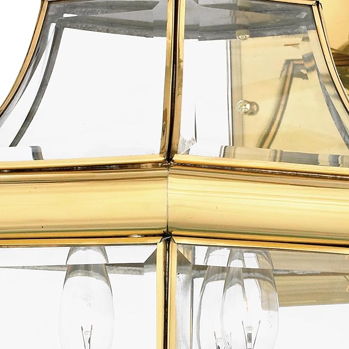 Quoizel Newbury Outdoor Wall Lantern, 23 Inch 3-Light Polished Brass Wall Sconce, French Country Exterior Wall Lantern Fixture, E12 Base, Clear Glass, Outside Lights for Patio, Porch, Garage or Yard