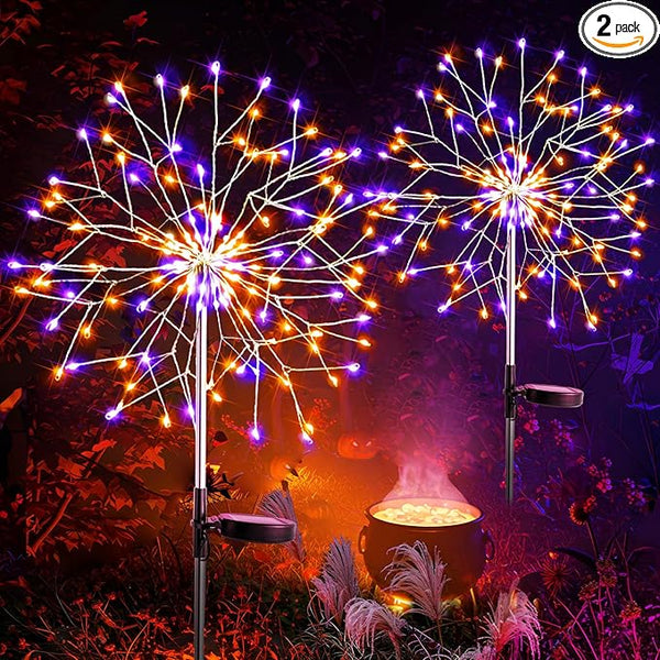 suddus Solar Halloween Lights Outdoor Solar Powered, Upgrade 2-Pack Orange & Purple Solar Firework Lights | Lumora