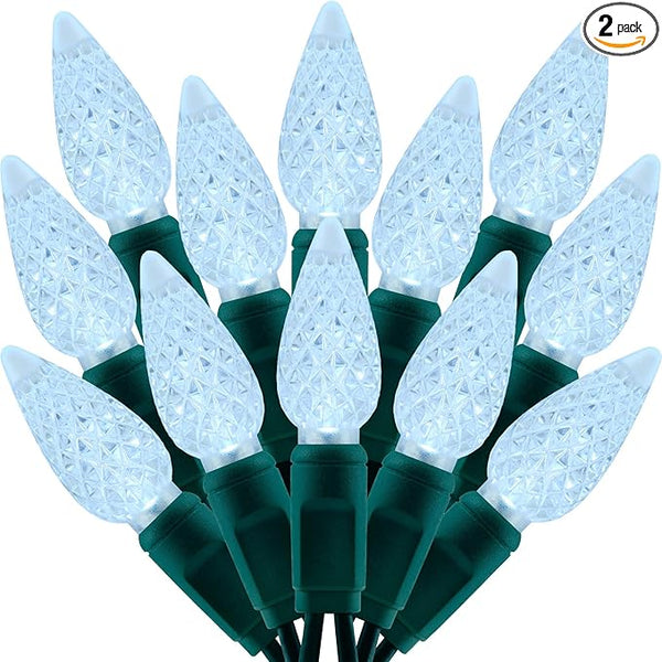 140 Cool White Strawberry One-Piece LED Christmas Lights, Pack of 2 Strands 70 Count 36 ft, High Waterproof UL | Lumora