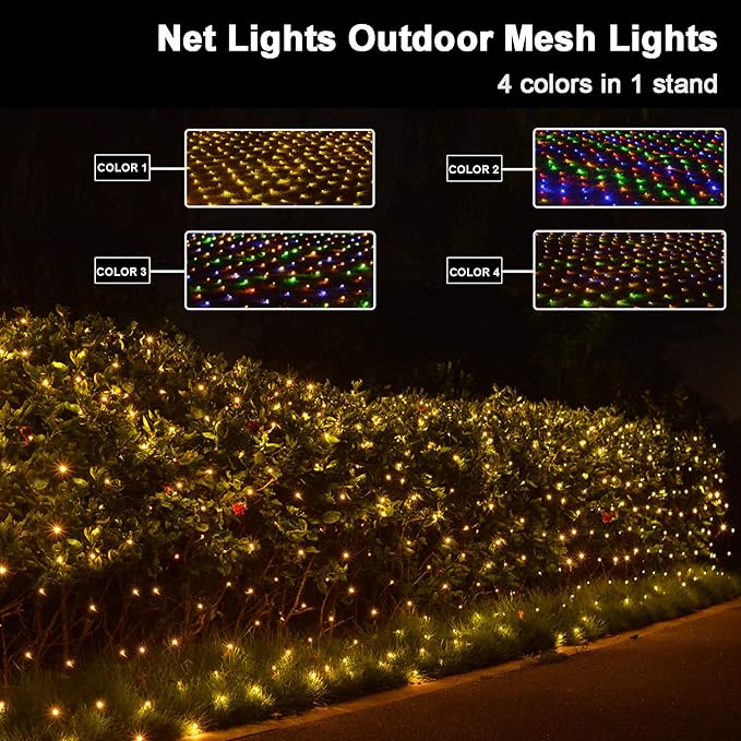 ZAIYW Dual Color Changing Net Lights 20Ft x13Ft 660 LED Christmas Net Light Outdoor Mesh Lights Green Wire Plug in with Timer Remote for Bushes Garden Wedding Xmas Decor (Warm White & Multicolor)
