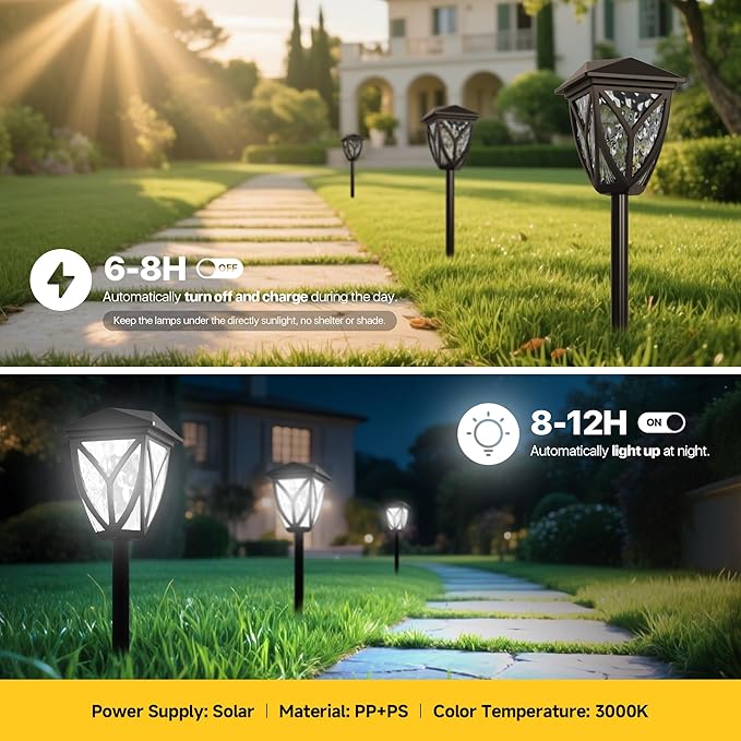 Ensenior Solar Lights Outdoor, 6500K LED Solar Garden Lights for Pathway Yard Patio Walkway Planter Walkway Landscape Lighting, IP65 Waterproof, Energy-Efficient Landscape Lighting, 6-Pack