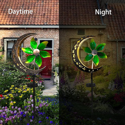 Solar Moon Garden Decoretive Lights with Windmill Metal Stake Outdoor Path Lights Waterproof Landscape Lighting for Yard Patio Pathway