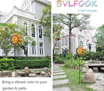 Solar Light Outdoor Garden Decoration Colorful Metal & Glass Sun Moon Star Valentine Stake Decorative Waterproof Warm White LED Yard Decor for Pathway Lawn Patio Backyard