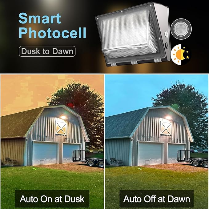 Lightdot 4Pack 200W LED Wall Pack Lights, 100-277v Dusk to Dawn Photocell | 30000Lm(150Lm/W) 5000K IP65 Outdoor Flood Lighting for Yard,Warehouse,Factory,Building,Garage, ETL(Height:15~30ft)