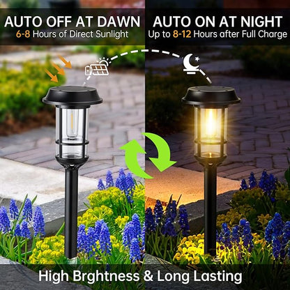 8 Pack Bright Solar Pathway Lights, LED Solar Powered Garden Lights Outdoor Waterproof IP65, Landscape Lighting for Path Walkway, No Wiring, Easy to Install, Auto On/Off 2700K Warm White