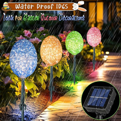 Enhon Solar Easter Egg Lights with Stake, 25FT 20LED Easter Egg Pathway Lights for Easter Outdoor Decorations, 8 Lighting Modes Pastel Easter Egg Lights Easter Stake Lights for Yard Garden Path Lawn