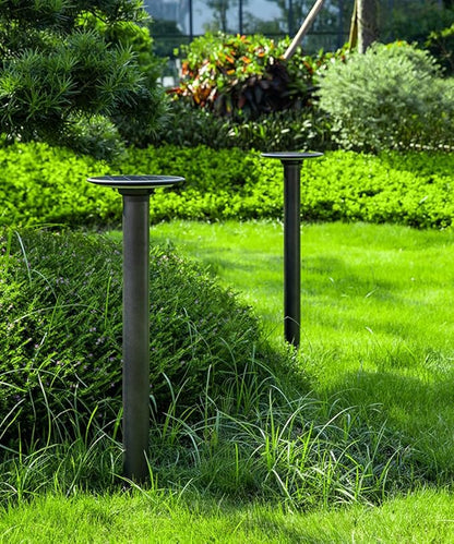 Solar LED Landscape Lighting Round Solar Pathway Light Black Aluminum Housing Path Bollard Lights with IP65 Waterproof Warm Light Cylinder Outdoor Floor Lamp for Drivway Porch Patio