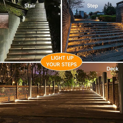Solar Step Lights for Outside, 6 Pack Outdoor Waterproof IP67 Stair Lights, Powered for Front Porch, Pathway, Patio, Deck Decor, 3000K Warm White