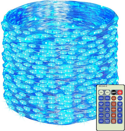 Decute 500LED 164FT Fairy String Lights Halloween Lights Silver Wire with Remote, Firefly Starry Light for DIY Christmas Tree Costume Wedding Party Table Centerpiece Decor Blue