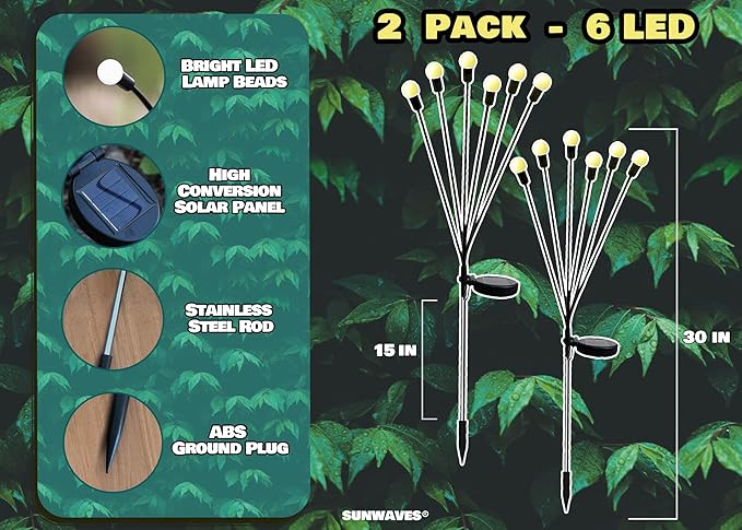 SunWaves 2Pack-Solar Light Decorations-Garden Farm Lights-Front Back Porch Decorations Outdoor-Garden Decor Gifts-Garden Path-Firefly Farm Lights- Firefly Solar Lights Outdoor Waterproof-