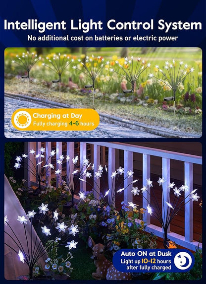 Brightown Christmas Pathway Lights - 4 Pack 48 LED Snowflake Outdoor Lights with 2 Modes, Swaying with Wind, Waterproof Solar Firefly Light Decoration for Yard, Cool White